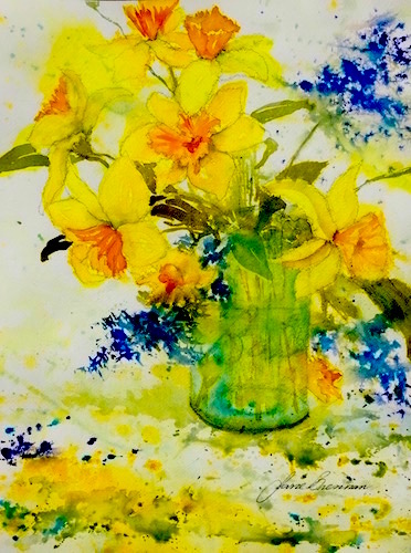 Daffodils in Ball Jar, by Jane Brennan 