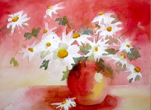 Daisies in a Russet Ginger Jar, by Jane Brennan